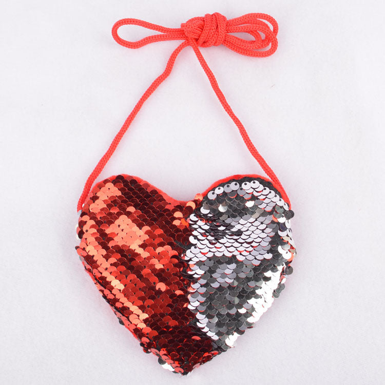 Sequined lanyard bag love children's coin purs