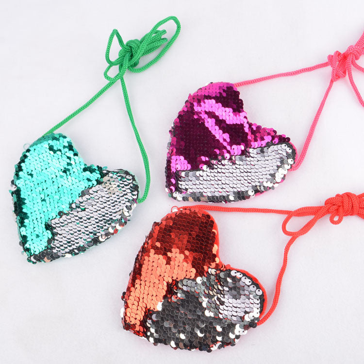 Sequined lanyard bag love children's coin purs