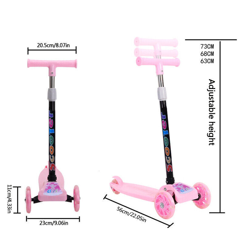 Pink-Blue Kids Scooter 3 Wheels Kids Kick Push Flashing Led Light Up Adjustable